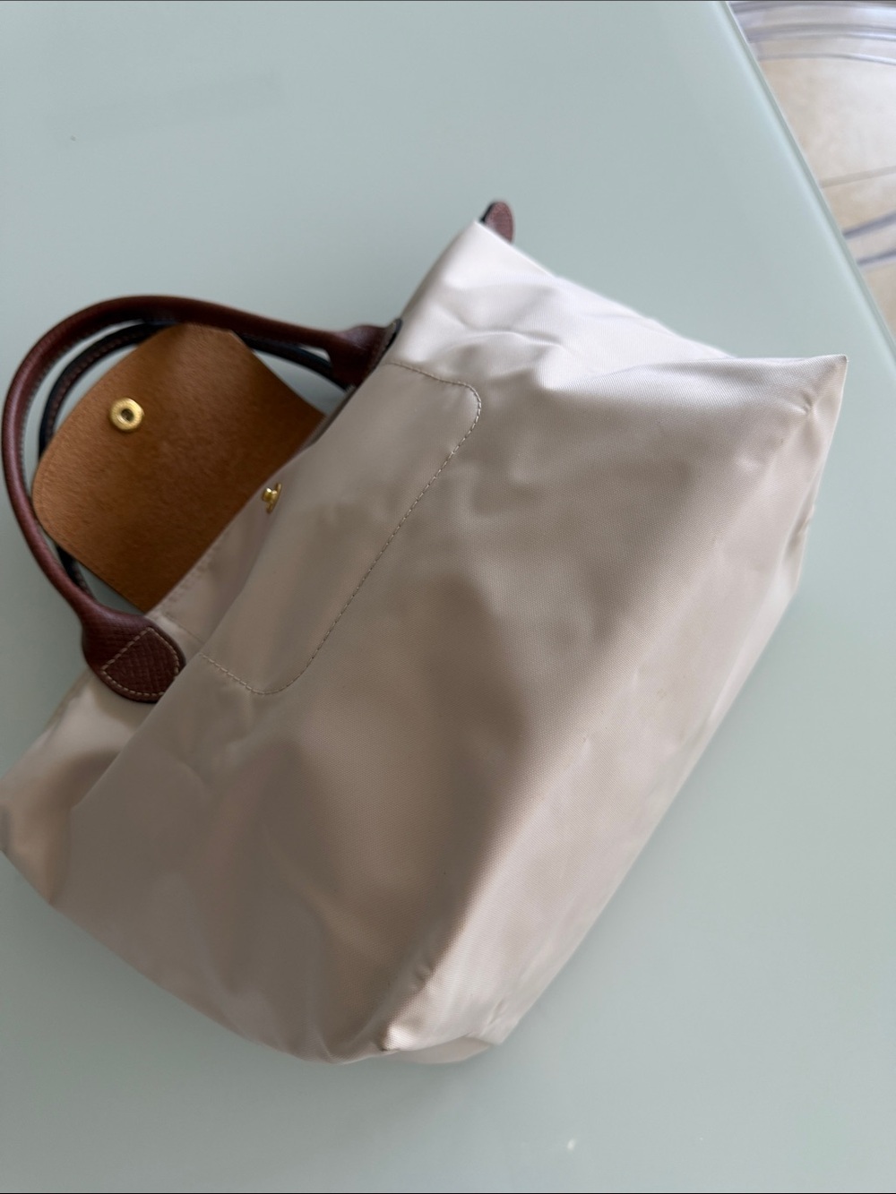 Longchamp Cream Tote with Brown Leather Trim - Picture 3 of 6
